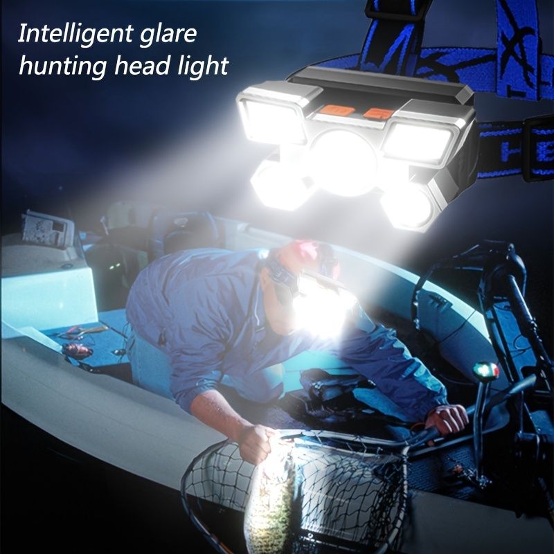 5 LED USB Rechargeable Headlamp; Portable Built-in 18650 Battery Head Flash Light; Waterproof For Expedition Outdoor Camping Fishing - Discount Msrp 