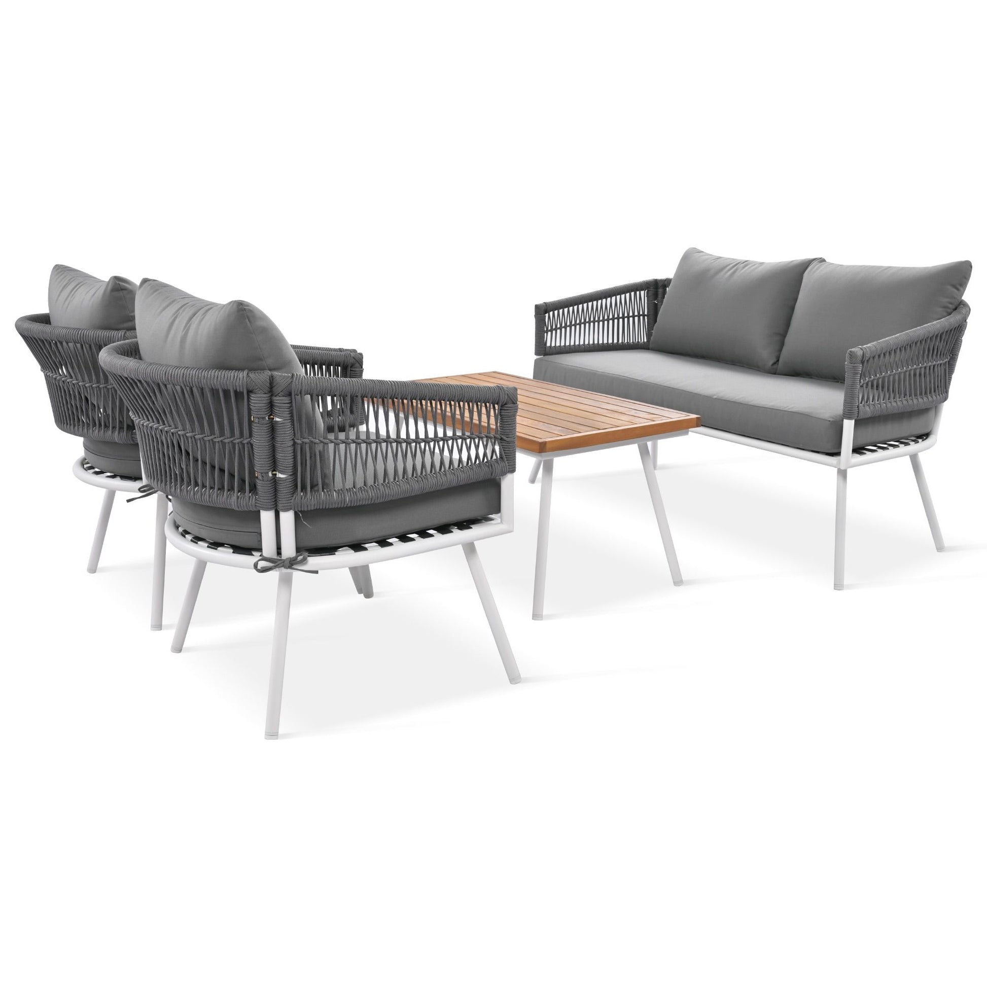 4-Piece Patio Furniture Set, Outdoor Furniture with Acacia Wood Table, Patio Conversation Set with Deep Seating & Thick Cushion for Backyard Porch Balcony - Discount Msrp 