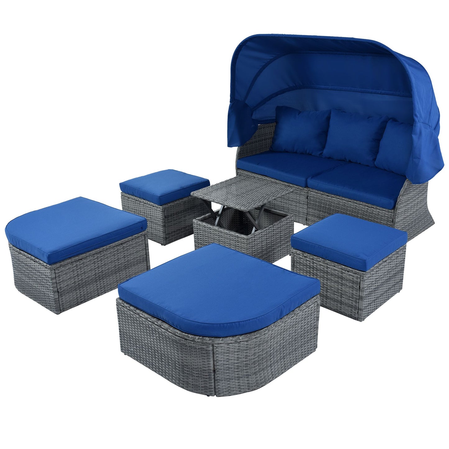 Outdoor Patio Furniture Set Daybed Sunbed with Retractable Canopy Conversation Set Wicker Furniture - Discount Msrp 