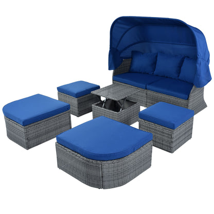 Outdoor Patio Furniture Set Daybed Sunbed with Retractable Canopy Conversation Set Wicker Furniture - Discount Msrp 
