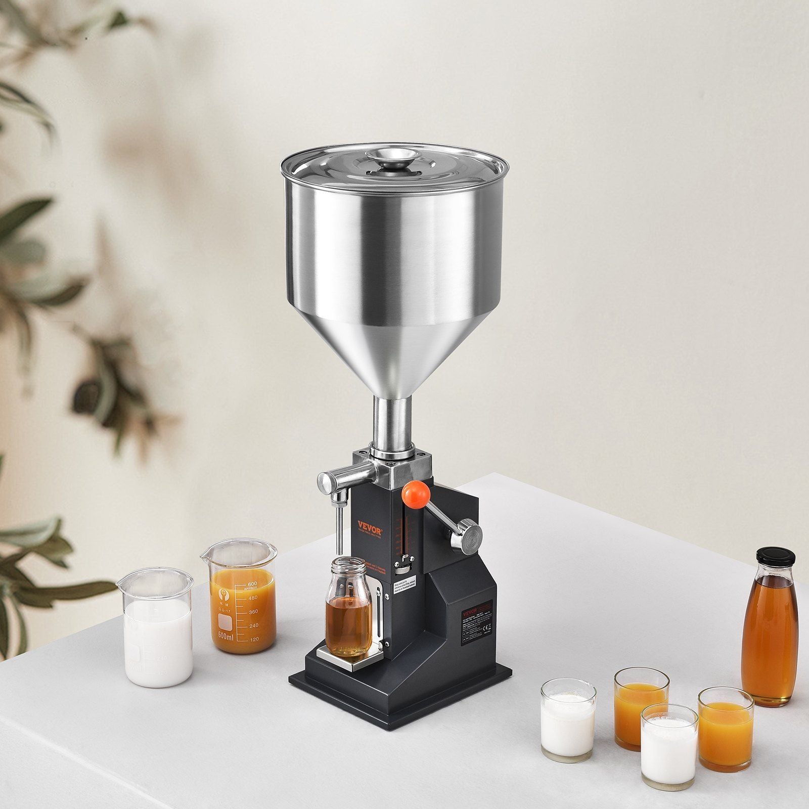 VEVOR Manual Paste Liquid Filling Machine, 5-50ml Bottle Filler, Adjustable Bottle Filling Machine, Stainless Steel Liquid Filler with Hopper for Milk Water Juice Essential Oil Shampoo Cosmetic Honey - Discount Msrp 