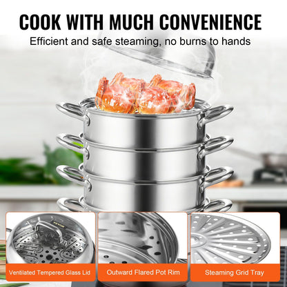 VEVOR Dumpling Steamer Stainless Steel 5 Titer for for Cook Soup, Noodles, Fishes Work with Gas Electric Grill Stove Top, Dia 30cm/11.8inch, Pot - Discount Msrp 