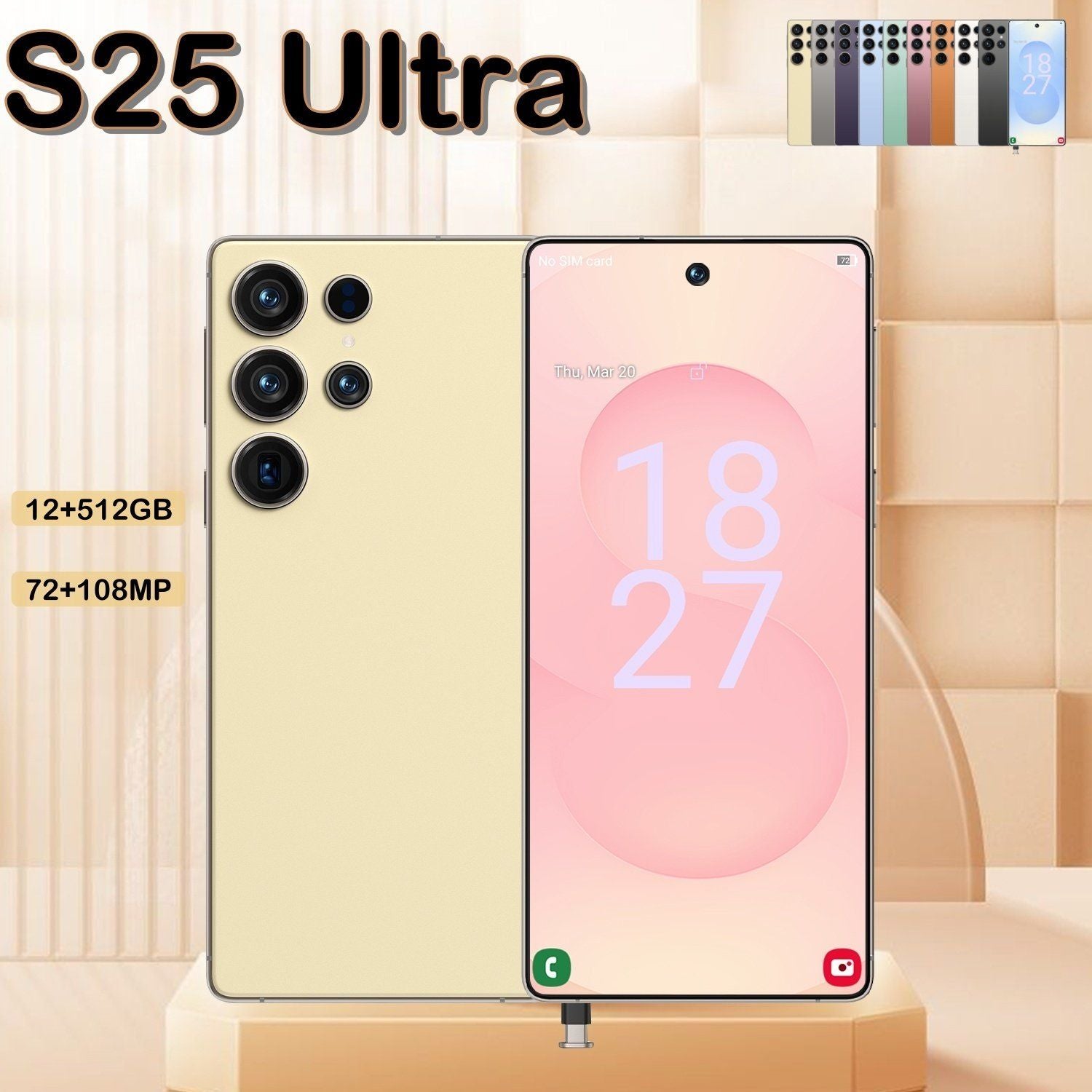 I25 Ultra 5G Smartphone, 12+512GB Unlocked Cell Phone, 6.8" HD Screen Unlocked Phones, , 6000mAh Battery, Built in Pen, Android 14, Face ID+Fingerprint Lock(Golden) - Discount Msrp 