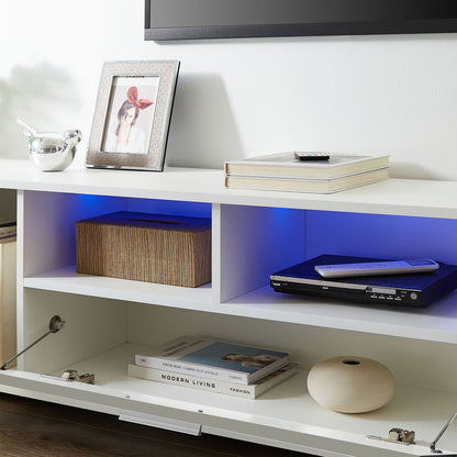 QuickassembleFashionTVstand,TVCabinet,entertainment center TV station,TVconsole,console with LED light belt, light belt can be remote control,with cabinets,open cells,for the living room,bedroom,white - Discount Msrp 