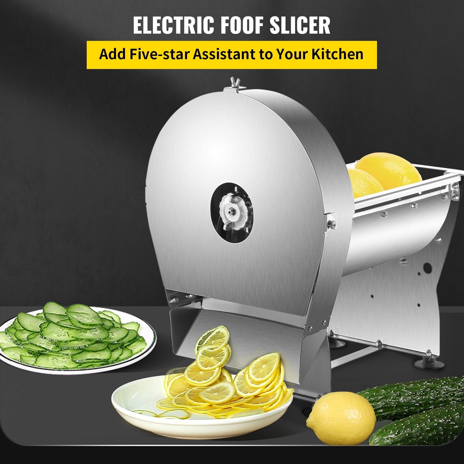 VEVOR Electric Food Slicer, 10In Manual Vegetable Fruit Slicer, 0-0.4 In Adjustable Thickness Fruit Slicer Machine with Removable Stainless Steel Blade, Non-Slip Feet Commercial Food Slicer, Silver - Discount Msrp 