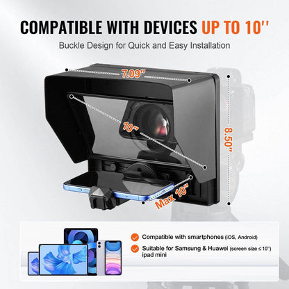 10'' Portable Teleprompter Remote for Webcam Smartphone Live Streaming - Discount Msrp 