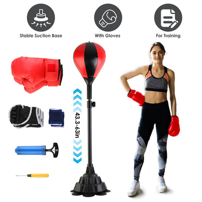 Punching Bag with Stand Free Standing Boxing Ball for Adults 43.3-63in Height Adjustable Boxing Bag with Gloves Wrist Sleeves Stable Suction Base for Fitness Speed Training GPCT5420 - Discount Msrp 