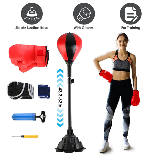 Punching Bag with Stand Free Standing Boxing Ball for Adults 43.3-63in Height Adjustable Boxing Bag with Gloves Wrist Sleeves Stable Suction Base for Fitness Speed Training GPCT5420 - Discount Msrp 