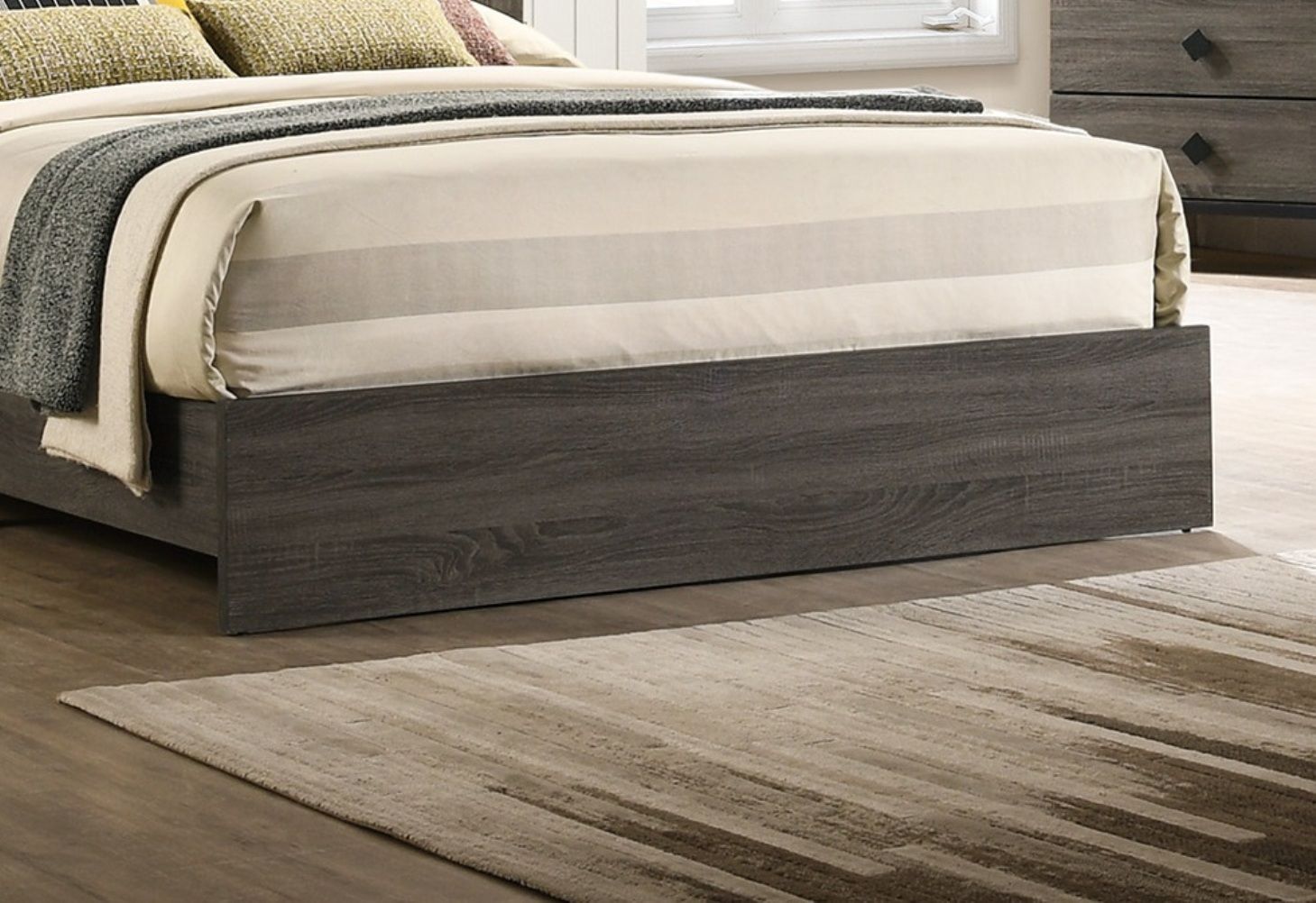 Contemporary 1pc Queen Size Bed Bedroom Furniture Upholstered Headboard Rubberwood 1pc Bedframe Gray Finish - Discount Msrp 