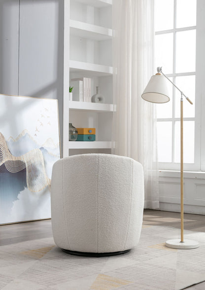Teddy Fabric Swivel Accent Armchair Barrel Chair With Black Powder Coating Metal Ring,Ivory White - Discount Msrp 