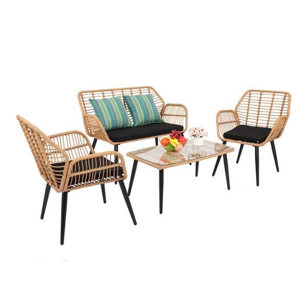 4-Piece Patio Furniture Outdoor Bistro Set, All Weather Rattan Conversation Bistro Loveseat Chair and Table Set for Backyard Balcony Deck - Discount Msrp 