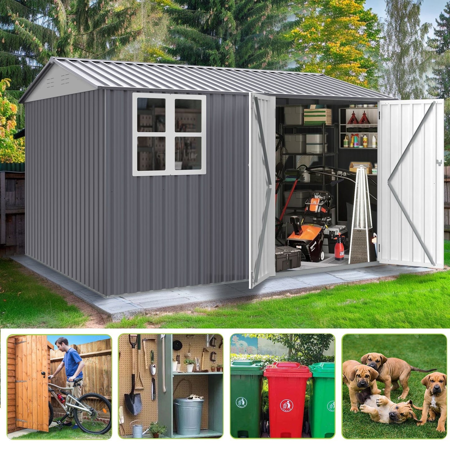 8X10FT Outdoor Storage Shed with Thickened Galvanized Steel,with Sloped Roof & Double Lockable Door,Storage Shed Large with 6 Vents, Garden Tool Shed for Backyard Garden Patio Lawn Bike,Lawnmower - Discount Msrp 