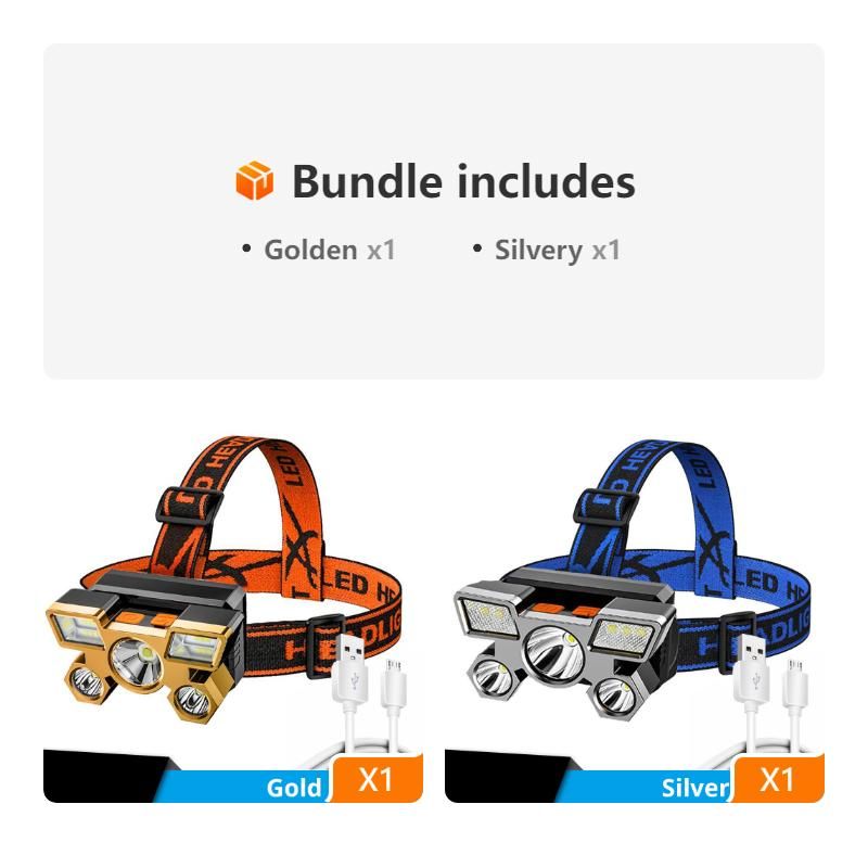 5 LED USB Rechargeable Headlamp; Portable Built-in 18650 Battery Head Flash Light; Waterproof For Expedition Outdoor Camping Fishing - Discount Msrp 