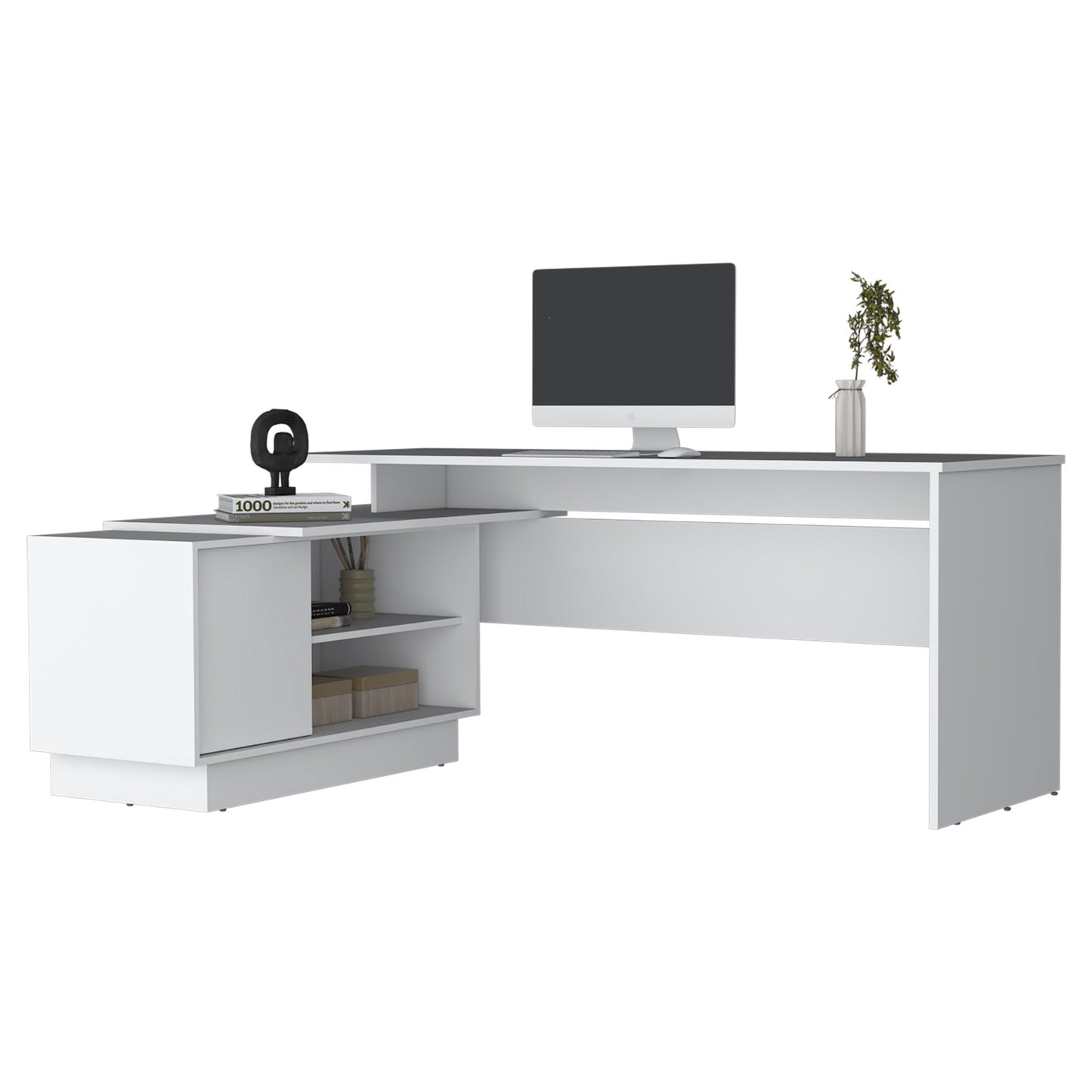 Weir L-Shaped Desk in Melamine, White - Discount Msrp 