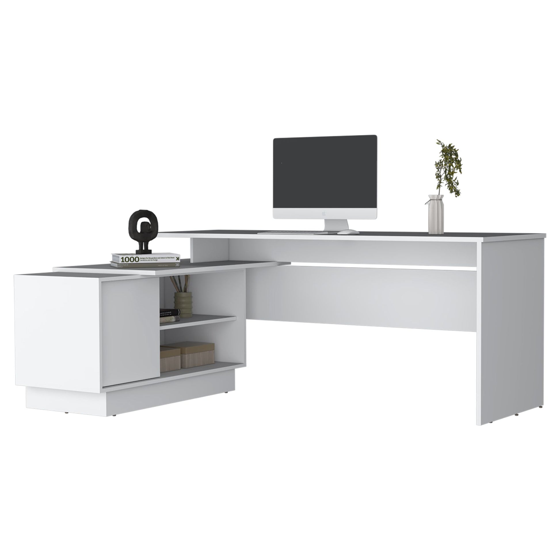 Weir L-Shaped Desk in Melamine, White - Discount Msrp 