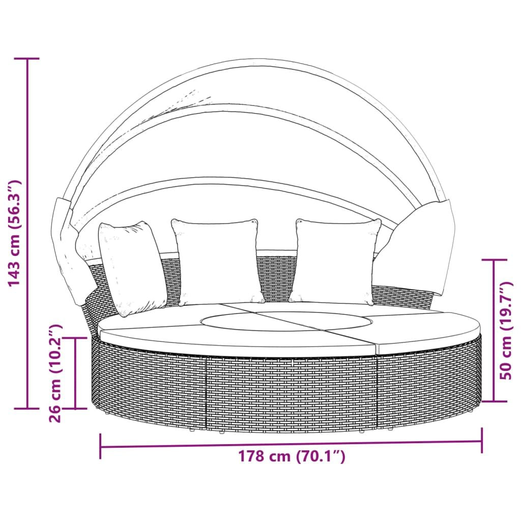 Patio Lounge Bed with Canopy and Cushions Black Poly Rattan - Discount Msrp 