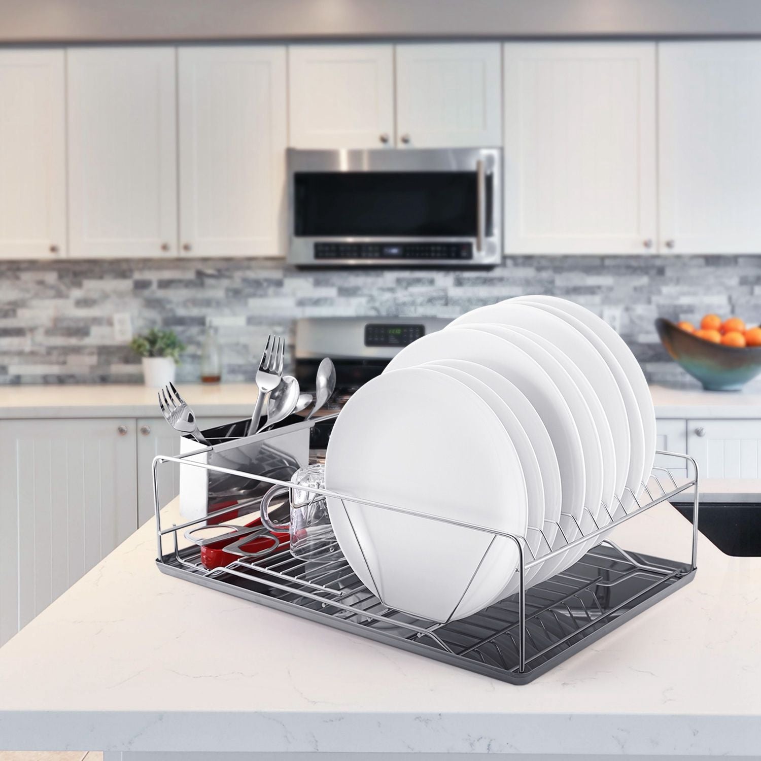 Dish Drying Rack Stainless Steel Dish Rack w/ Drainboard Cutlery Holder Kitchen Dish Organizer - Discount Msrp 