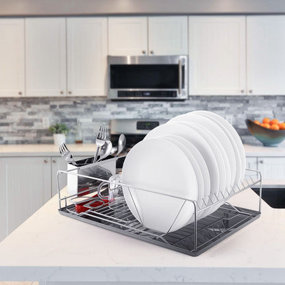 Dish Drying Rack Stainless Steel Dish Rack w/ Drainboard Cutlery Holder Kitchen Dish Organizer - Discount Msrp 