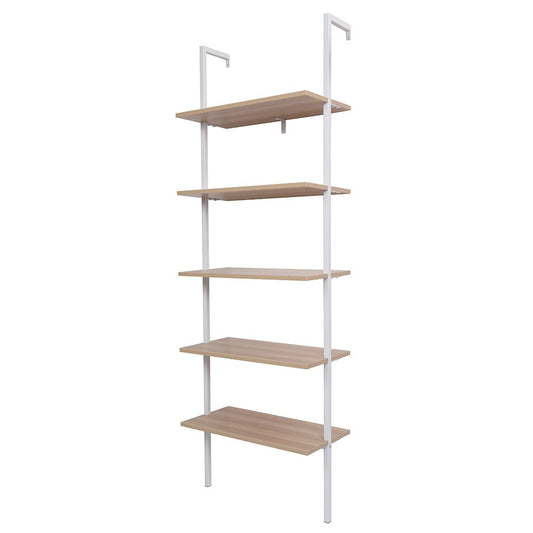 5-Shelf Wood Ladder Bookcase with Metal Frame Industrial 5-Tier Modern Ladder Shelf - Discount Msrp 