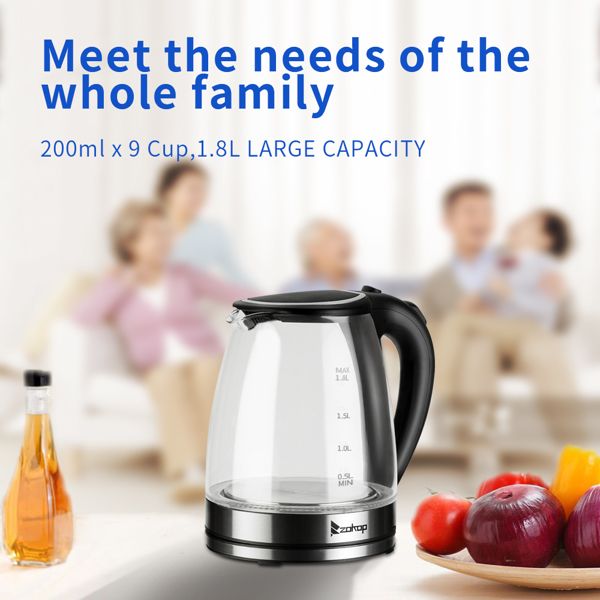 [Old Code: 93541003] ZOKOP HD-1857-A 110V 1200W 1.8L Electric Glass Kettle US Plug - Discount Msrp 
