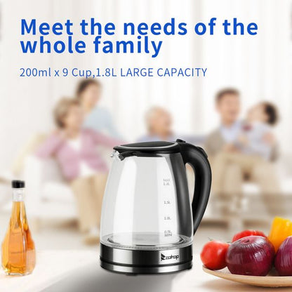 [Old Code: 93541003] ZOKOP HD-1857-A 110V 1200W 1.8L Electric Glass Kettle US Plug - Discount Msrp 