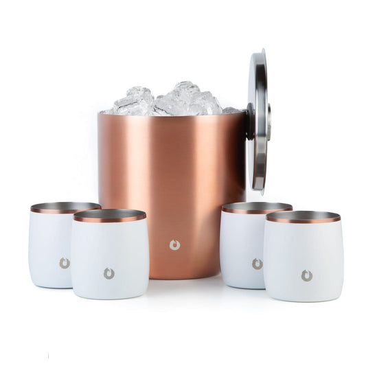 Stainless Steel Ice Bucket with Rocks Glass Set, Gold and White - Discount Msrp 
