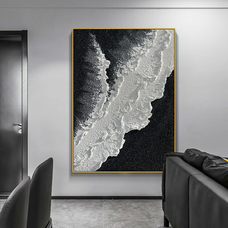 Modern Abstract handpainted large size wholesale prodcut ocean seaside thick grey and black Oil painting Simple Design Wall Art - Discount Msrp 