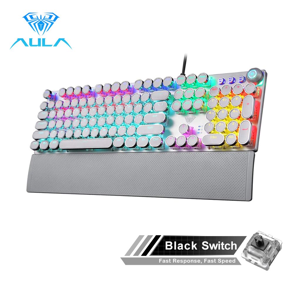 Gaming Mechanical Keyboard Retro Square Glowing Keycaps Backlit USB Wired 104 Anti-ghosting Gaming Keyboard for PC laptop - Discount Msrp 