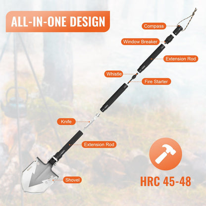 Survival Shovel 11 in 1 Camping Shovel Folding Multitool Portable Compact - Discount Msrp 