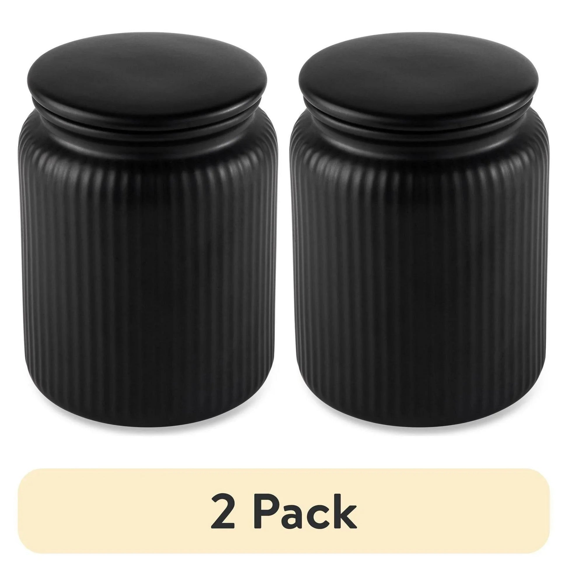 (2 pack) Medium (815mL) Ceramic Ribbed Kitchen Organization Jar, Black - Discount Msrp 