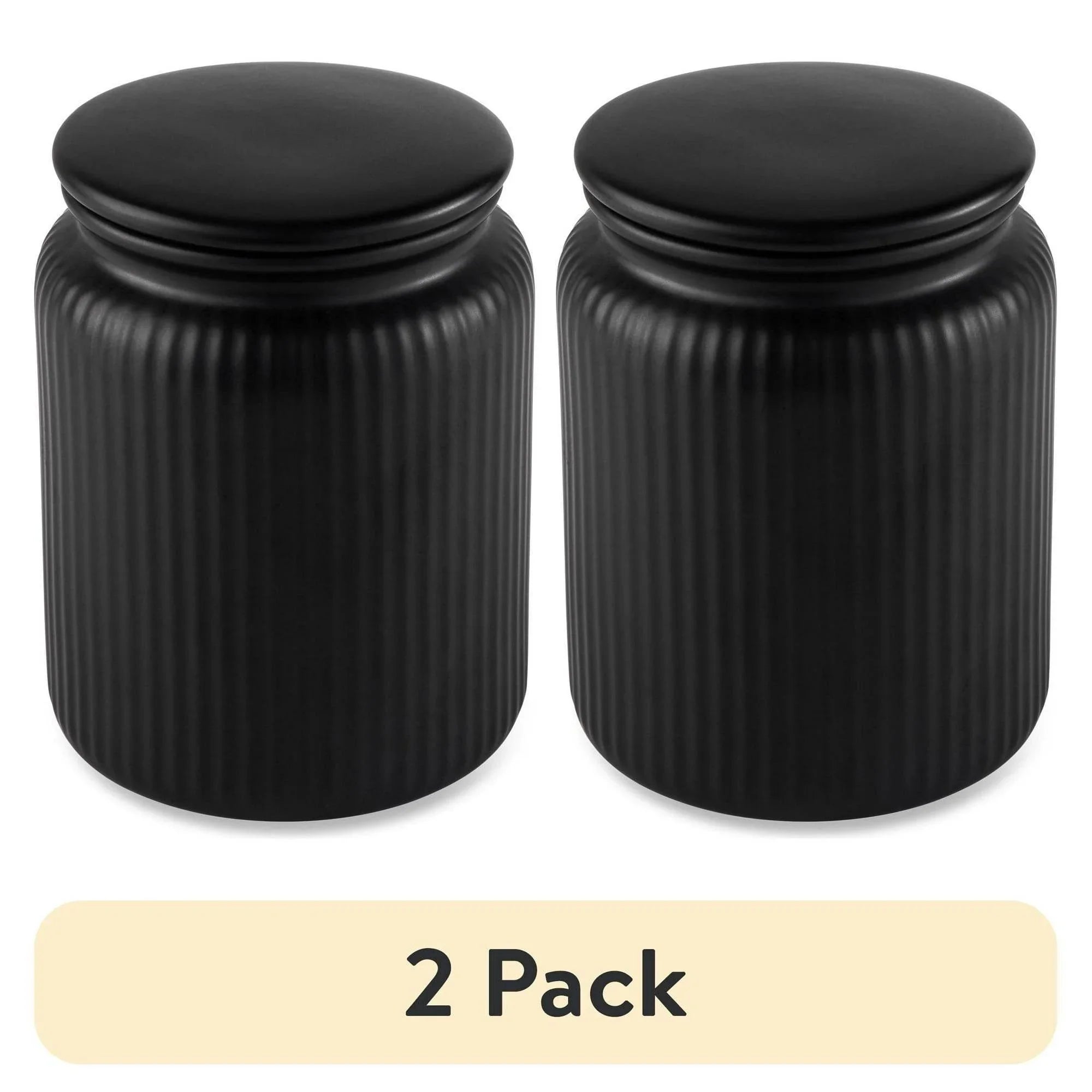 (2 pack) Medium (815mL) Ceramic Ribbed Kitchen Organization Jar, Black - Discount Msrp 