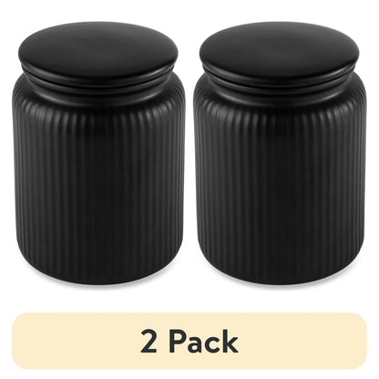 (2 pack) Medium (815mL) Ceramic Ribbed Kitchen Organization Jar, Black - Discount Msrp 