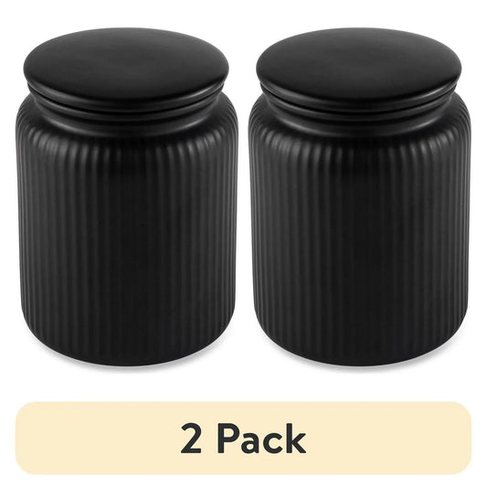 (2 pack) Medium (815mL) Ceramic Ribbed Kitchen Organization Jar, Black - Discount Msrp 