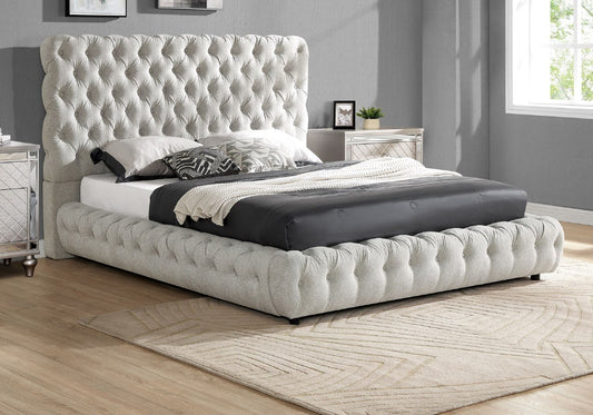 1pc Contemporary Upholstered Queen Bed Tufted Headboard and Footboard Bedroom Furniture Dove Gray - Discount Msrp 