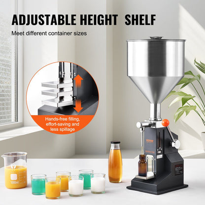 VEVOR Manual Paste Liquid Filling Machine, 5-50ml Bottle Filler, Adjustable Bottle Filling Machine, Stainless Steel Liquid Filler with Hopper for Milk Water Juice Essential Oil Shampoo Cosmetic Honey - Discount Msrp 