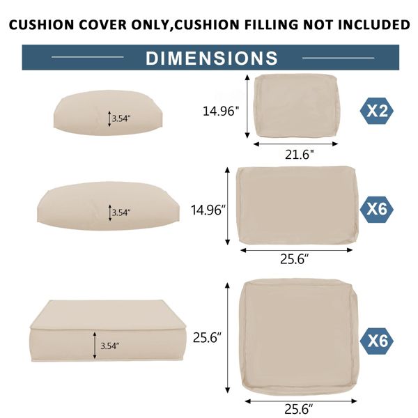14 PCS Outdoor Cushions for Patio Furniture Replacement, Patio Furniture Cushions with Sponge, Deep Seat Patio Cushions(Beige)[Sale on Temu is banned, can not be shipped on weekends, order carefully] - Discount Msrp 