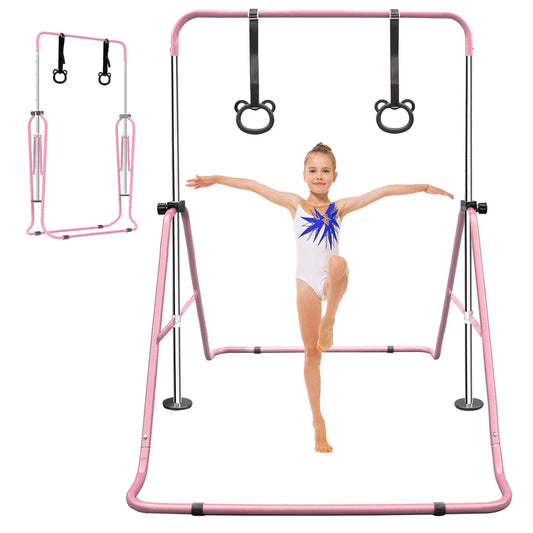 Pink Multi-Functional Adjustable Height Children's Horizontal Gymnastic Bar With Bear Rings - Discount Msrp 
