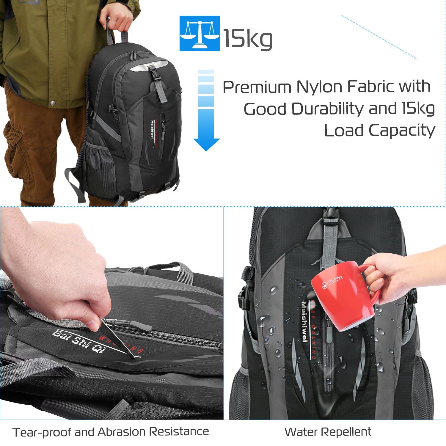 36L Travel Backpack Waterproof Hiking Daypack with Multiple Compartments and Pockets, Nylon Backpack for Camping - Discount Msrp 