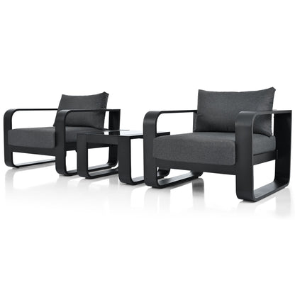3-pieces Aluminum Frame Patio Furniture With 6.7" Thick Cushion And Coffee Table, All Weather Use Olefin fabric Outdoor Chair - Discount Msrp 