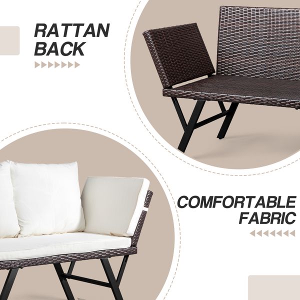 Outdoor Sofa, Woven Rattan Patio Furniture, Convertible Daybed or Double Chair with Adjustable Armrests, Cushions and Pillows for Yard Porch Pool, Gray Lounger & Beige Cushion - Discount Msrp 