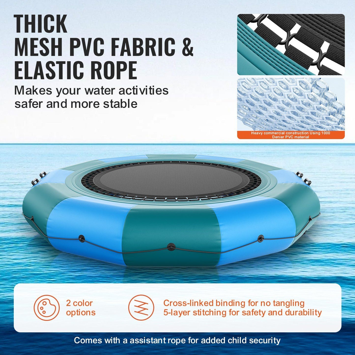 VEVOR Inflatable Water Bouncer, 12ft Recreational Water Trampoline, Portable Bounce Swim Platform with 3-Step Ladder & Electric Air Pump, Kids Adults Floating Rebounder for Pool, Lake, Water Sports - Discount Msrp 