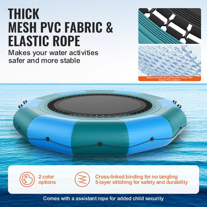 VEVOR Inflatable Water Bouncer, 12ft Recreational Water Trampoline, Portable Bounce Swim Platform with 3-Step Ladder & Electric Air Pump, Kids Adults Floating Rebounder for Pool, Lake, Water Sports - Discount Msrp 