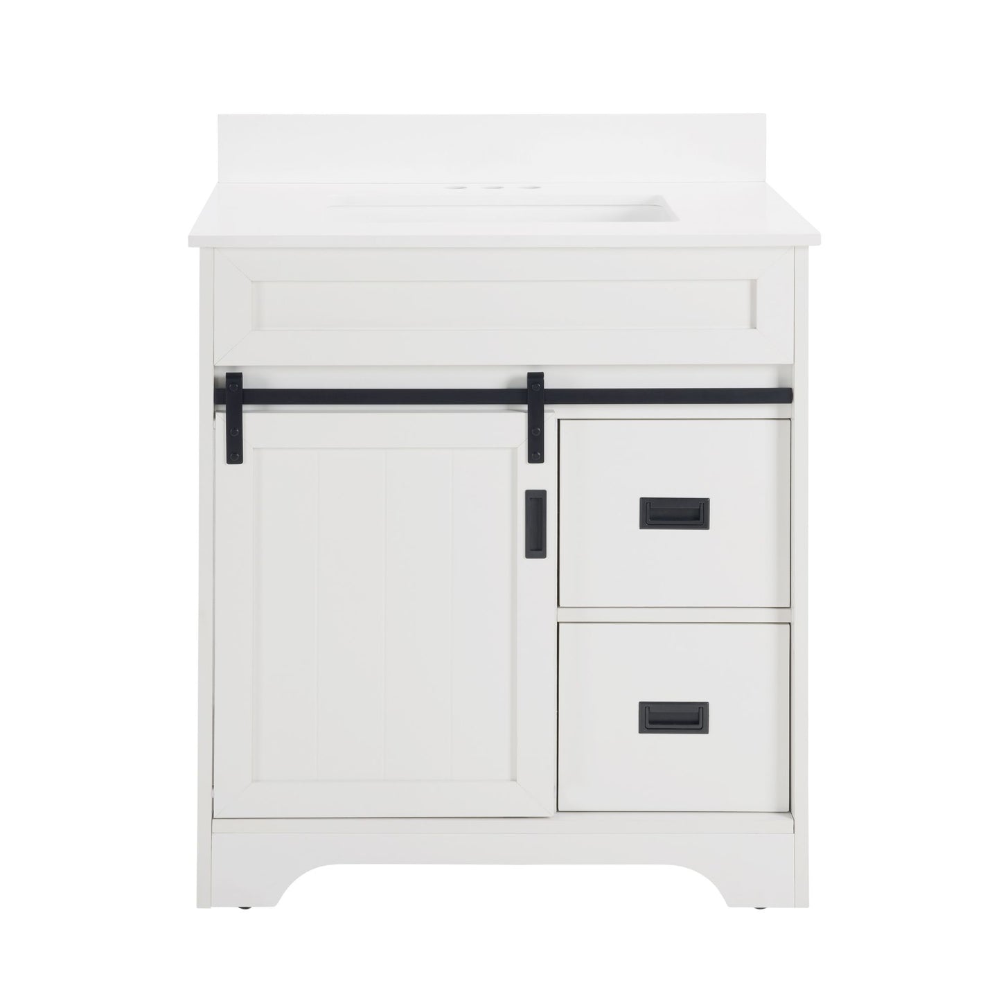 [VIDEO provided]30" Bathroom Vanity with Single Sink Combo, Farmhouse Undermount Bathroom Sink Cabinet with Sliding Barn Doors and 2 Drawers, Freestanding Bathroom Vanities,White - Discount Msrp 