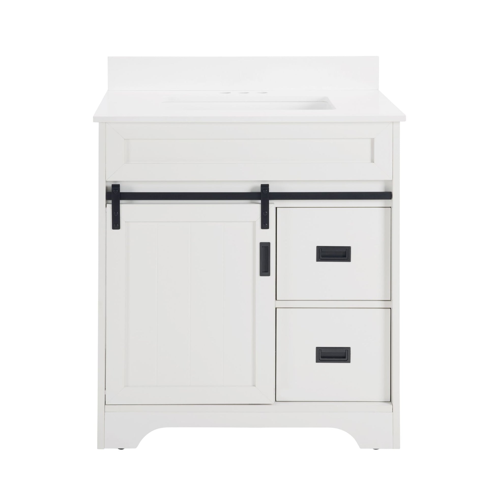 [VIDEO provided]30" Bathroom Vanity with Single Sink Combo, Farmhouse Undermount Bathroom Sink Cabinet with Sliding Barn Doors and 2 Drawers, Freestanding Bathroom Vanities,White - Discount Msrp 
