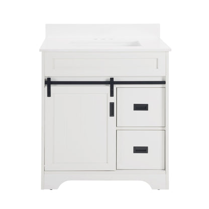 [VIDEO provided]30" Bathroom Vanity with Single Sink Combo, Farmhouse Undermount Bathroom Sink Cabinet with Sliding Barn Doors and 2 Drawers, Freestanding Bathroom Vanities,White - Discount Msrp 