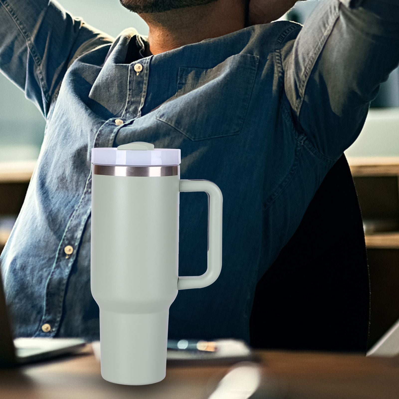 40oz V2 large capacity tumbler, With Handle And Straw Lid, Insulated Reusable Stainless Steel Water Bottles Travel Mug Coffee Cup car cup water cup For Men Women Outdoor Camping Driving, gift - Discount Msrp 