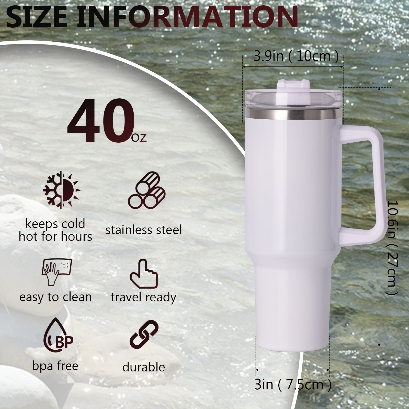 40oz large capacity tumbler With Handle And Straw Lid, Insulated Reusable Stainless Steel Water Bottles Travel Mug Coffee Cup car cup water cup For Men Women Outdoor Camping Driving, gift - Discount Msrp 