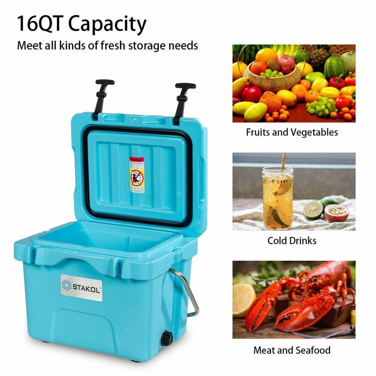 16 Quart 24-Can Capacity Portable Insulated Ice Cooler with 2 Cup Holders - Discount Msrp 