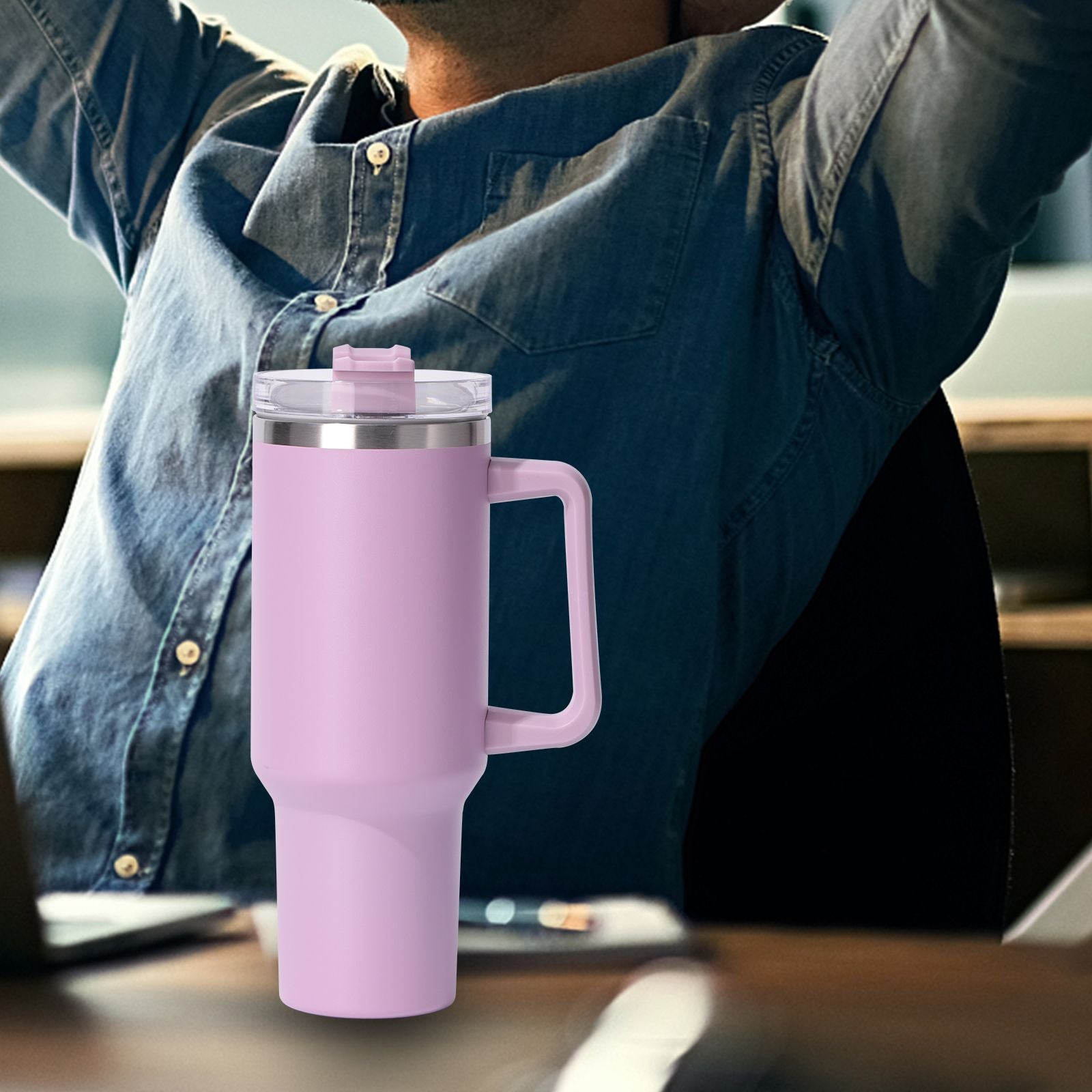 40oz large capacity tumbler, With Handle And Straw Lid, Insulated Reusable Stainless Steel Water Bottles Travel Mug Coffee Cup car cup water cup For Men Women Outdoor Camping Driving, gift - Discount Msrp 