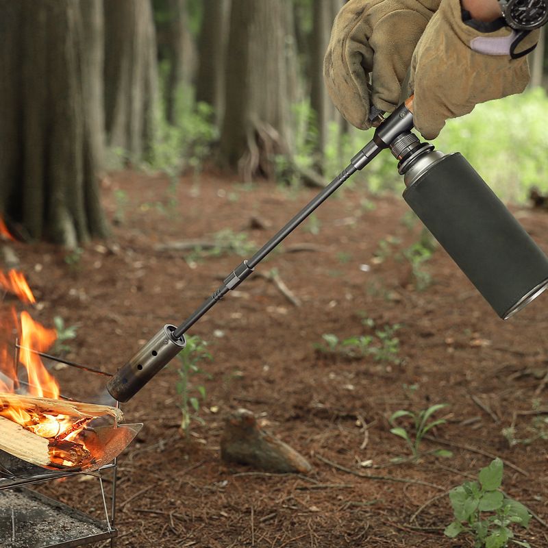 Outdoor camping extended flame-throwing gun stainless steel gun burning pig hair supplies camping straight handle handheld detachable igniter - Discount Msrp 